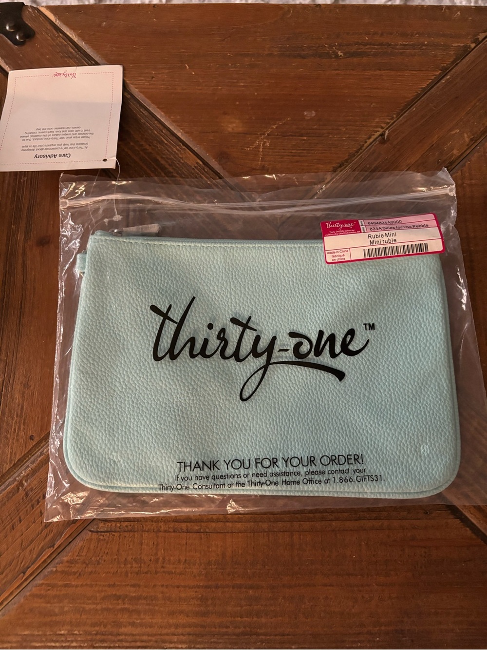 thirty-one aqua zip cosmetic pouch with logo